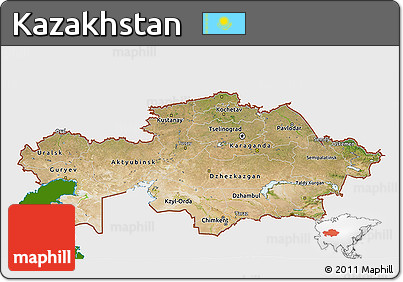 Satellite 3D Map of Kazakhstan, single color outside, shaded relief sea