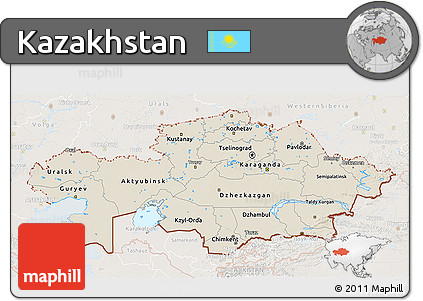 Shaded Relief 3D Map of Kazakhstan, lighten