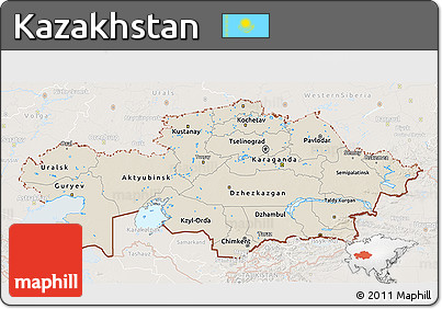 Shaded Relief 3D Map of Kazakhstan, lighten
