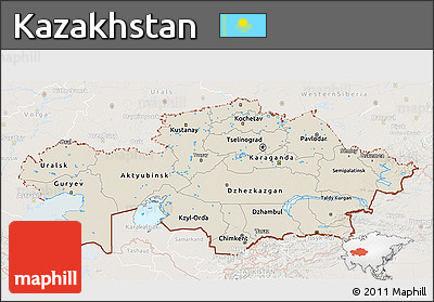 Shaded Relief 3D Map of Kazakhstan, lighten, land only