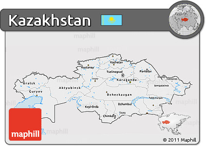 Silver Style 3D Map of Kazakhstan, single color outside