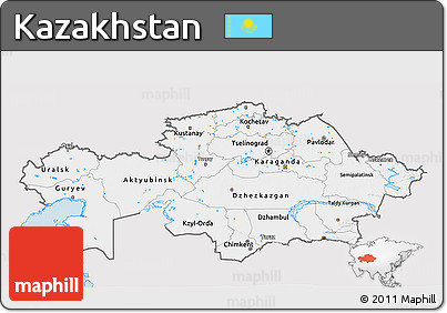 Silver Style 3D Map of Kazakhstan, single color outside