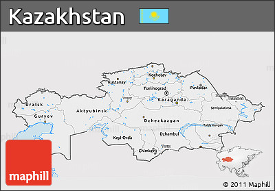 Silver Style 3D Map of Kazakhstan, single color outside
