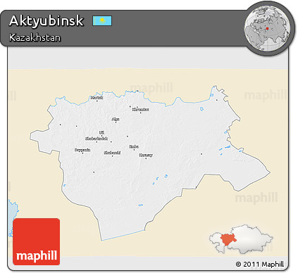 Classic Style 3D Map of Aktyubinsk, single color outside