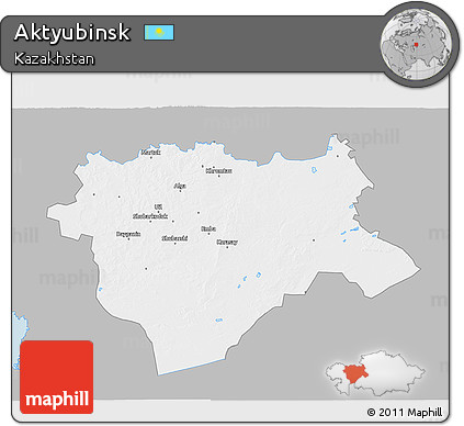 Gray 3D Map of Aktyubinsk, single color outside