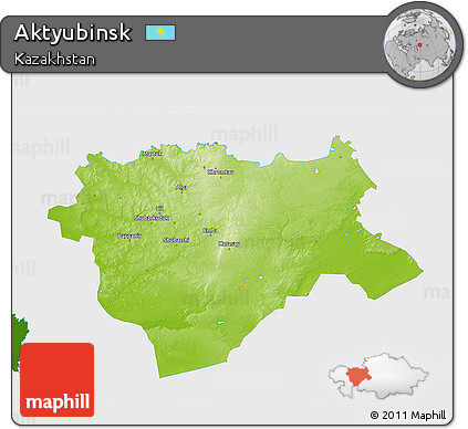 Physical 3D Map of Aktyubinsk, single color outside