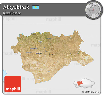 Satellite 3D Map of Aktyubinsk, single color outside