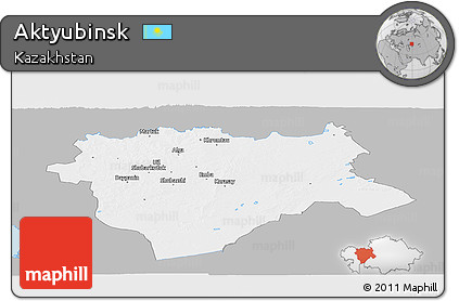 Gray Panoramic Map of Aktyubinsk, single color outside