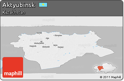 Gray Panoramic Map of Aktyubinsk, single color outside