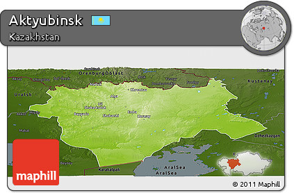 Physical Panoramic Map of Aktyubinsk, darken