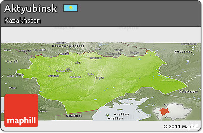 Physical Panoramic Map of Aktyubinsk, semi-desaturated