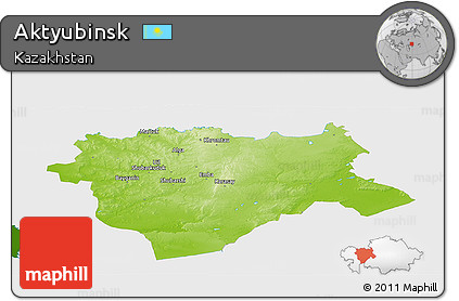 Physical Panoramic Map of Aktyubinsk, single color outside