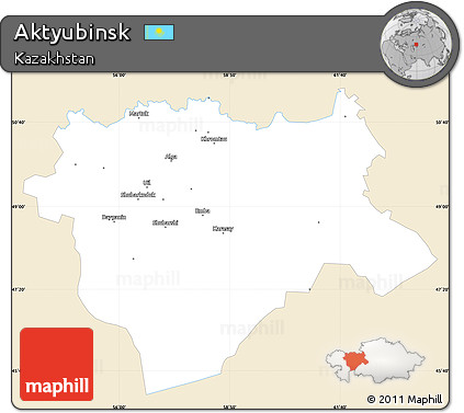 Classic Style Simple Map of Aktyubinsk, single color outside