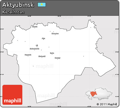 Silver Style Simple Map of Aktyubinsk, cropped outside