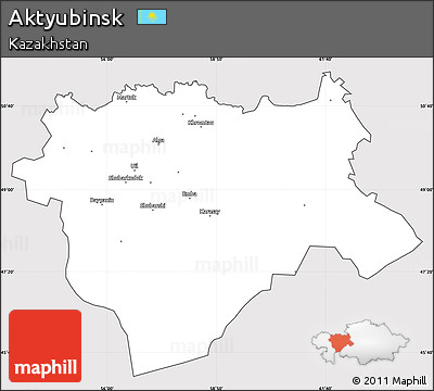 Silver Style Simple Map of Aktyubinsk, cropped outside