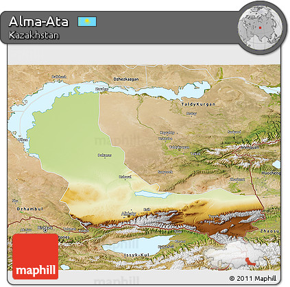 Physical 3D Map of Alma-Ata, satellite outside