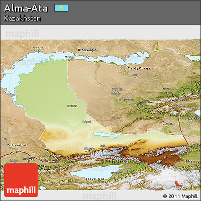 Physical 3D Map of Alma-Ata, satellite outside