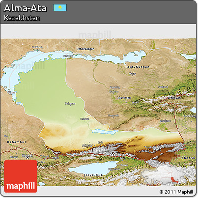 Physical 3D Map of Alma-Ata, satellite outside