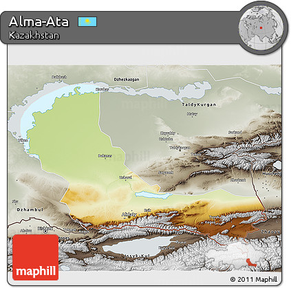 Physical 3D Map of Alma-Ata, semi-desaturated