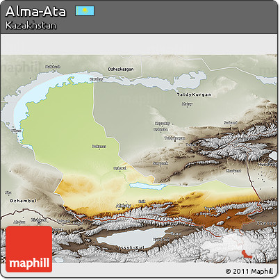 Physical 3D Map of Alma-Ata, semi-desaturated
