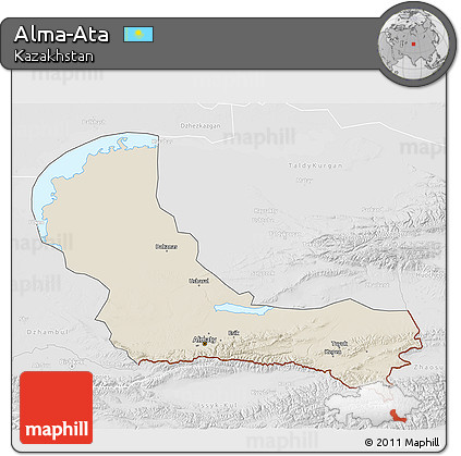Shaded Relief 3D Map of Alma-Ata, lighten, desaturated