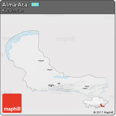Silver Style 3D Map of Alma-Ata, single color outside