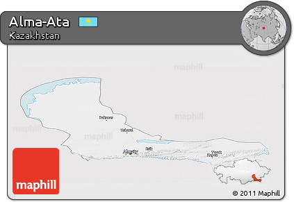 Silver Style Panoramic Map of Alma-Ata, single color outside