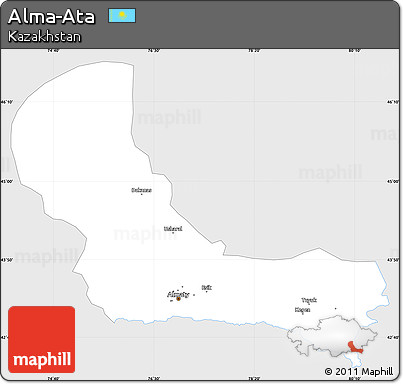 Silver Style Simple Map of Alma-Ata, single color outside