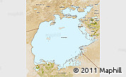 Shaded Relief 3D Map of Aral Sea, satellite outside