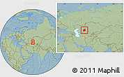 Savanna Style Location Map of Aral Sea, within the entire country, hill shading