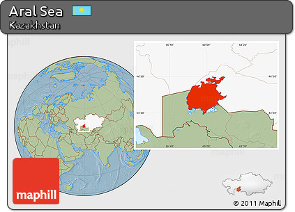 Savanna Style Location Map of Aral Sea, highlighted country, hill shading
