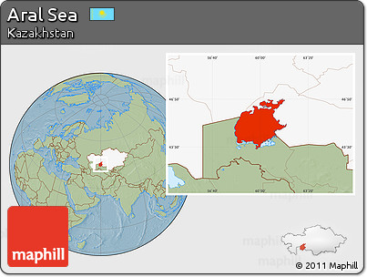 Savanna Style Location Map of Aral Sea, highlighted country, hill shading