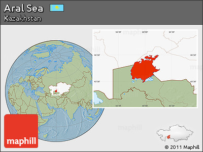 Savanna Style Location Map of Aral Sea, highlighted country, hill shading