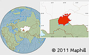 Savanna Style Location Map of Aral Sea, highlighted country, hill shading