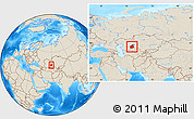 Shaded Relief Location Map of Aral Sea, within the entire country