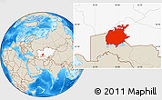 Shaded Relief Location Map of Aral Sea, highlighted country
