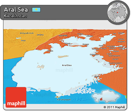 Satellite Panoramic Map of Aral Sea, political outside
