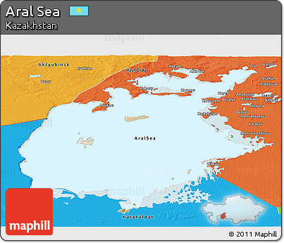 Satellite Panoramic Map of Aral Sea, political outside