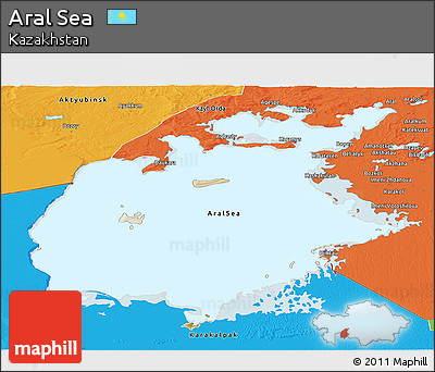 Satellite Panoramic Map of Aral Sea, political outside
