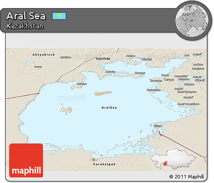 Satellite Panoramic Map of Aral Sea, shaded relief outside