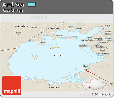 Satellite Panoramic Map of Aral Sea, shaded relief outside
