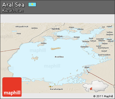 Satellite Panoramic Map of Aral Sea, shaded relief outside