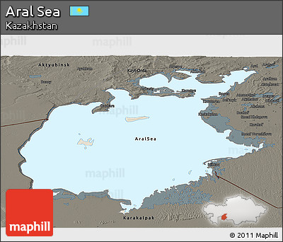 Shaded Relief Panoramic Map of Aral Sea, darken