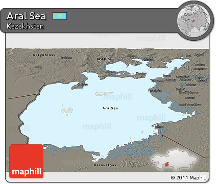 Shaded Relief Panoramic Map of Aral Sea, darken