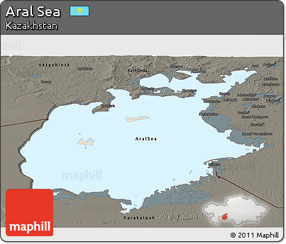 Shaded Relief Panoramic Map of Aral Sea, darken