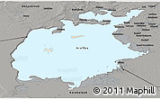 Shaded Relief Panoramic Map of Aral Sea, darken, semi-desaturated