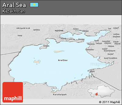 Shaded Relief Panoramic Map of Aral Sea, desaturated