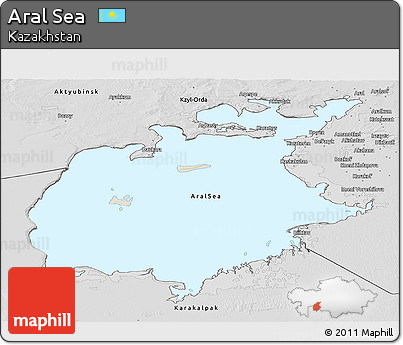 Shaded Relief Panoramic Map of Aral Sea, desaturated