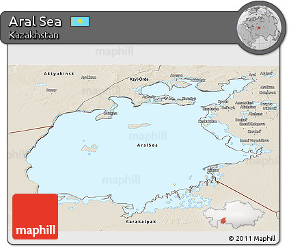Shaded Relief Panoramic Map of Aral Sea