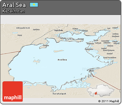Shaded Relief Panoramic Map of Aral Sea